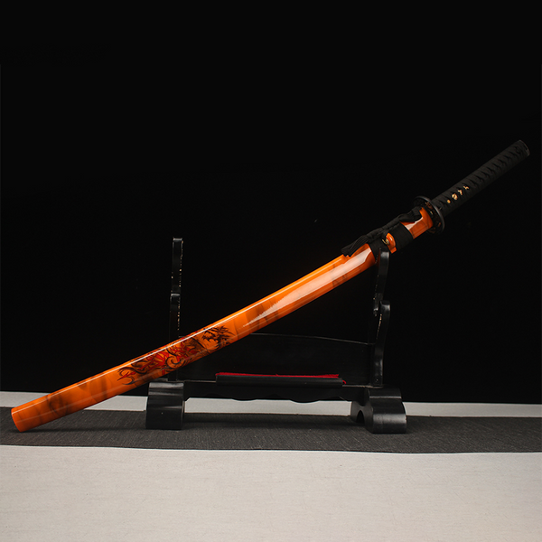 Carbon Steel Orange Real Japanese Sword with Black Handle