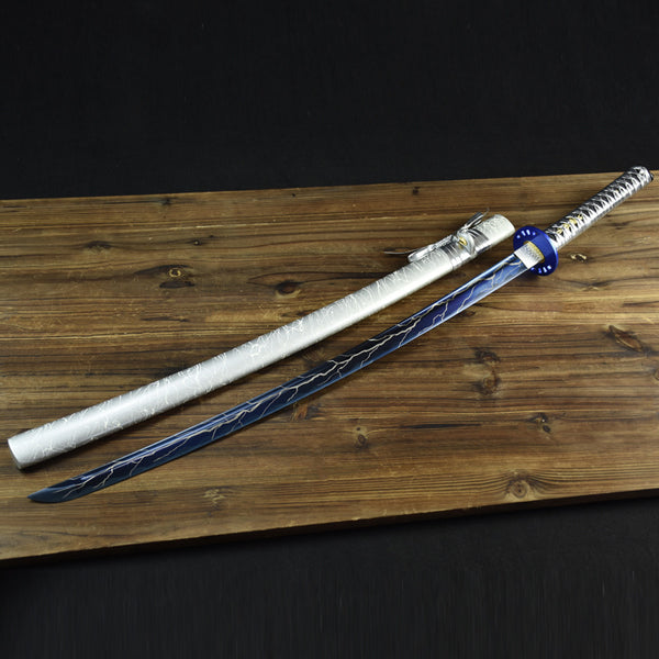 High Manganese Steel Silver White and Blue Katana Japanese Sword