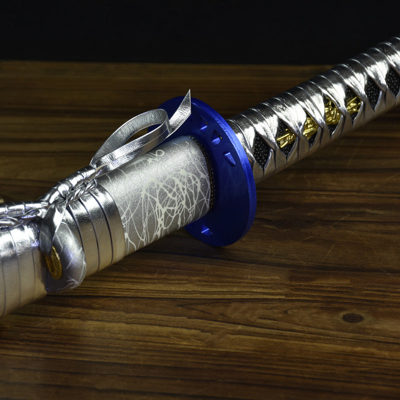 High Manganese Steel Silver White and Blue Katana Japanese Sword