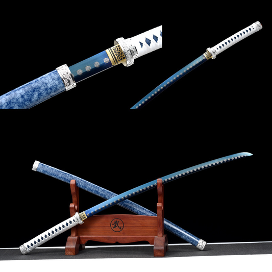 High Manganese Steel Japanese Style Metal Blue and White Katana