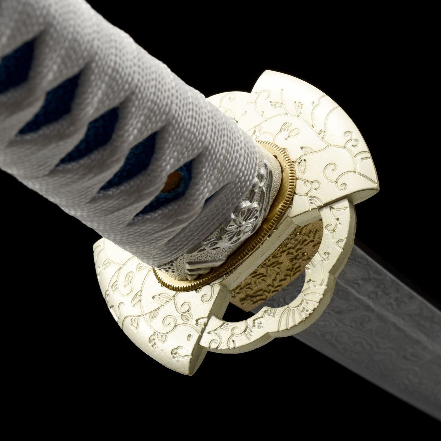 Damascus Steel Katana Sword Blue and White Samurai Sword
