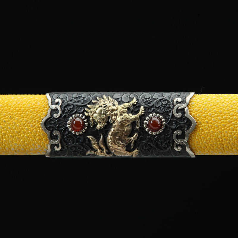 Damascus Steel Quality Samurai Swords Yellow with Dragon