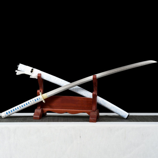 Damascus Steel Katana Sword Blue and White Samurai Sword