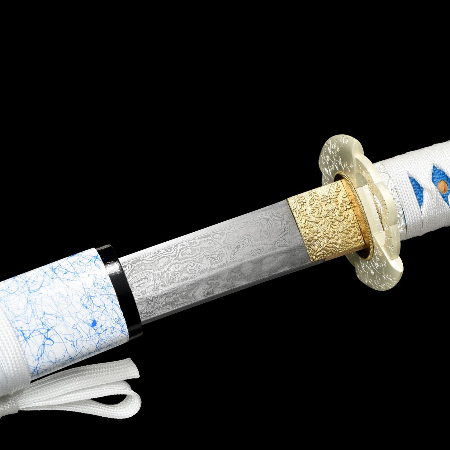 Damascus Steel Katana Sword Blue and White Samurai Sword