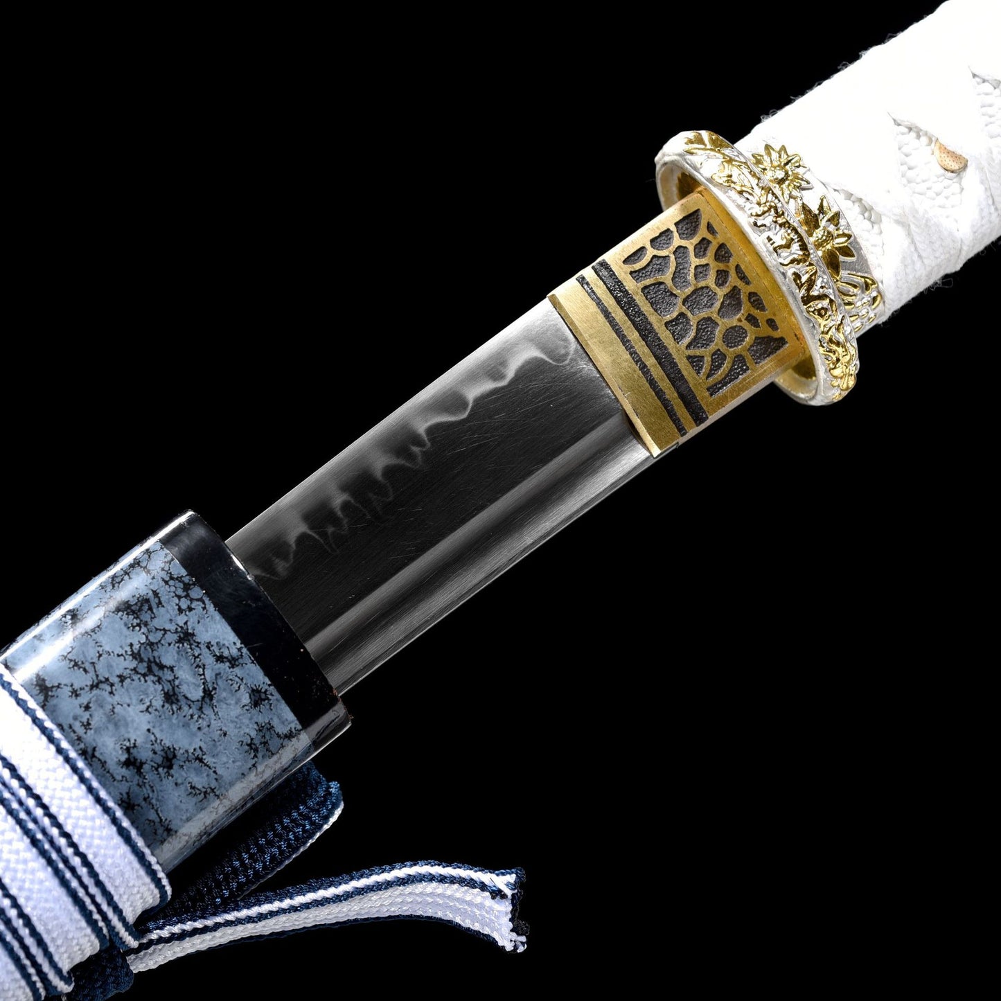 T10 Carbon Steel White Handle Katana with Blue Wooden Sheath