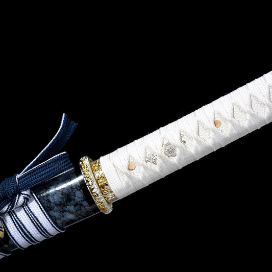 T10 Carbon Steel White Handle Katana with Blue Wooden Sheath