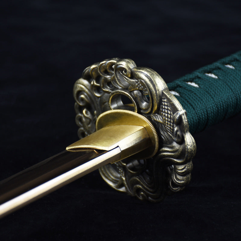 Carbon Steel Green Samurai Sword with Gold Blade