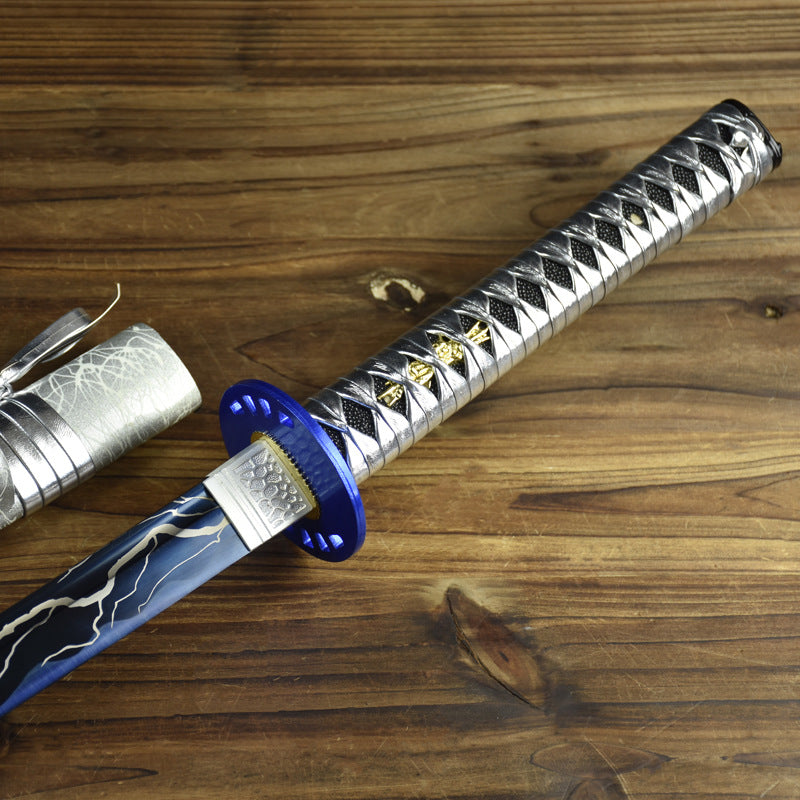 High Manganese Steel Silver White and Blue Katana Japanese Sword