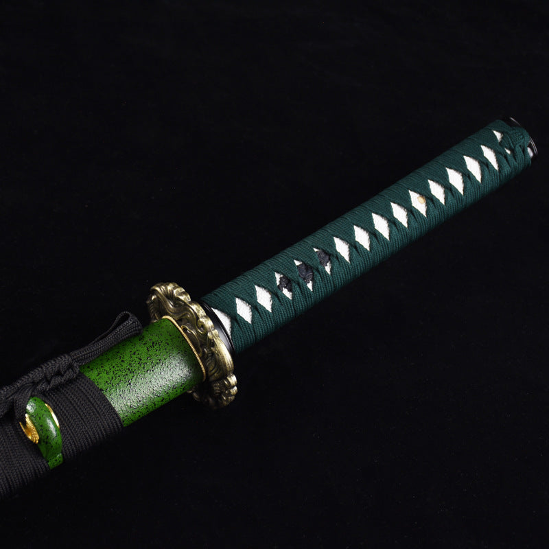 Carbon Steel Green Samurai Sword with Gold Blade