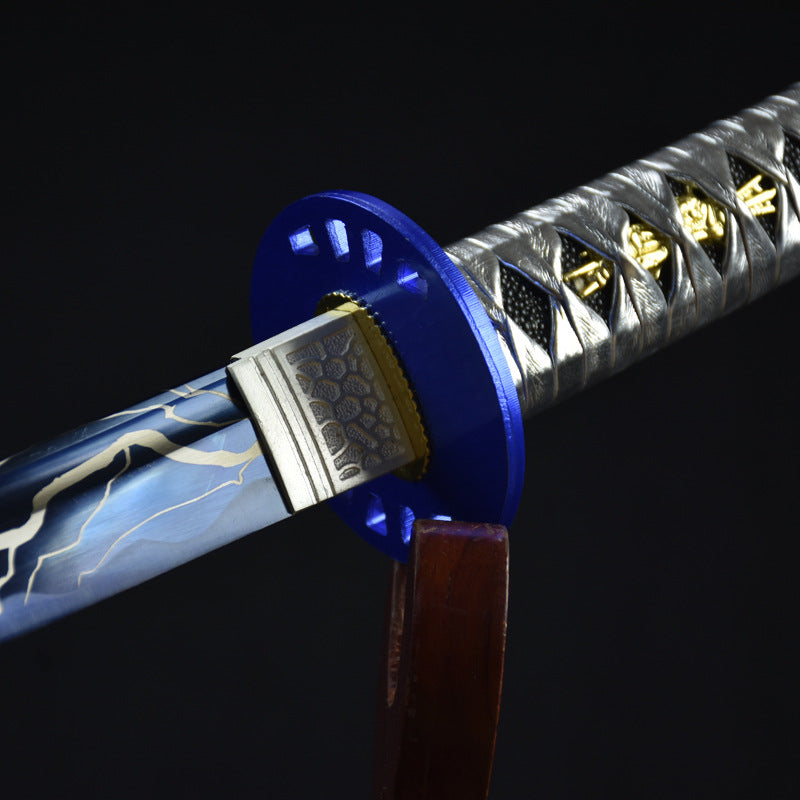 High Manganese Steel Silver White and Blue Katana Japanese Sword