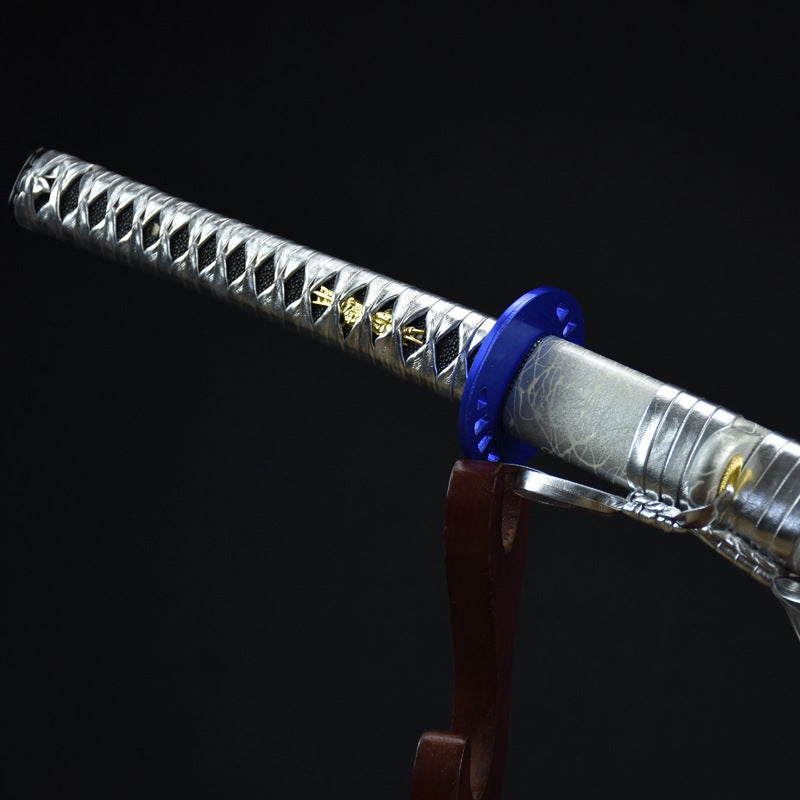 High Manganese Steel Silver White and Blue Katana Japanese Sword