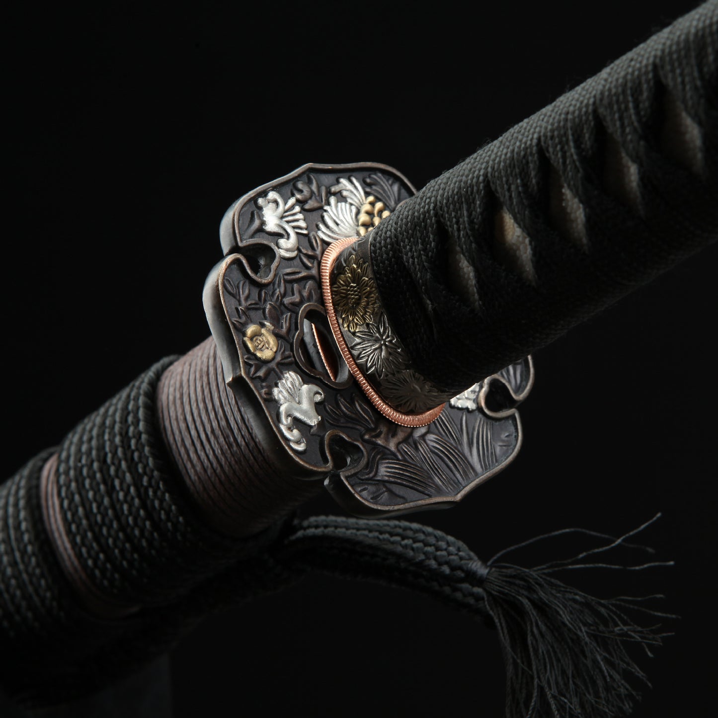 Damascus Steel Brown Japanese Katana Sword Black Handle