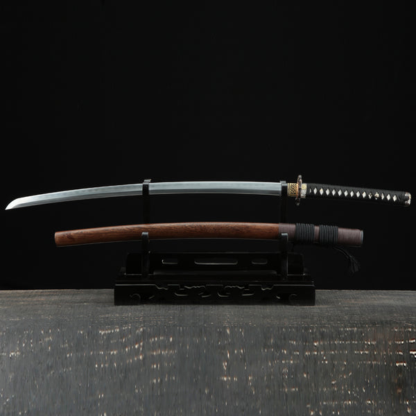 Damascus Steel Brown Japanese Katana Sword Black Handle
