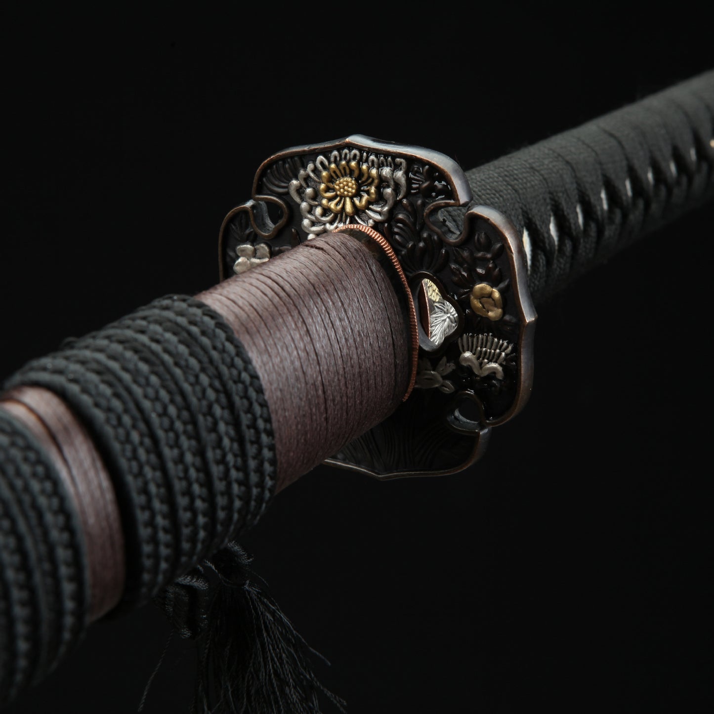 Damascus Steel Brown Japanese Katana Sword Black Handle