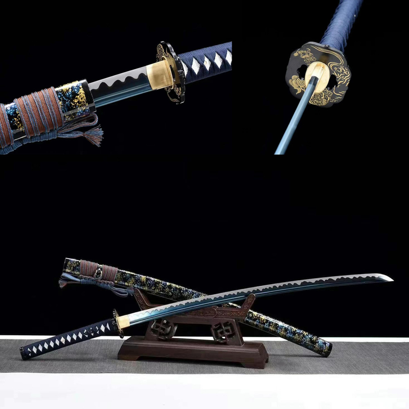 High Manganese Steel Katana Japanese Blue and Gold Katana