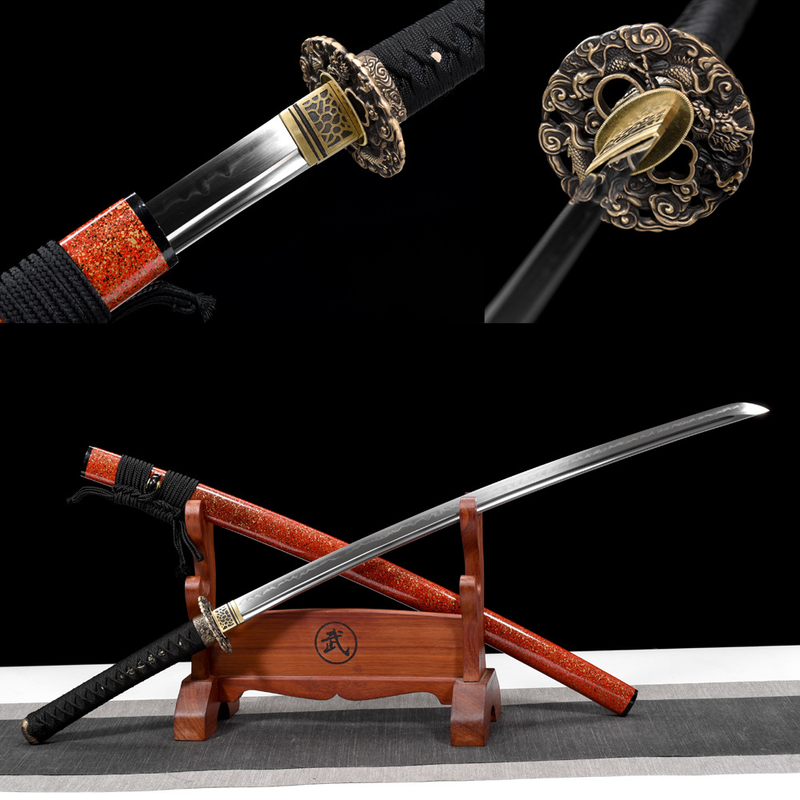 T10 Carbon Steel Japanese Red and Gold Katana