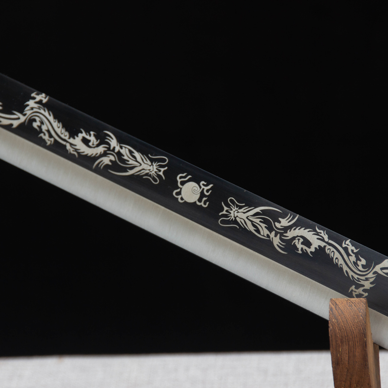 Handmade Black Japanese Ninjato with Dragon Pattern