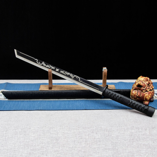 Handmade Black Japanese Ninjato with Dragon Pattern