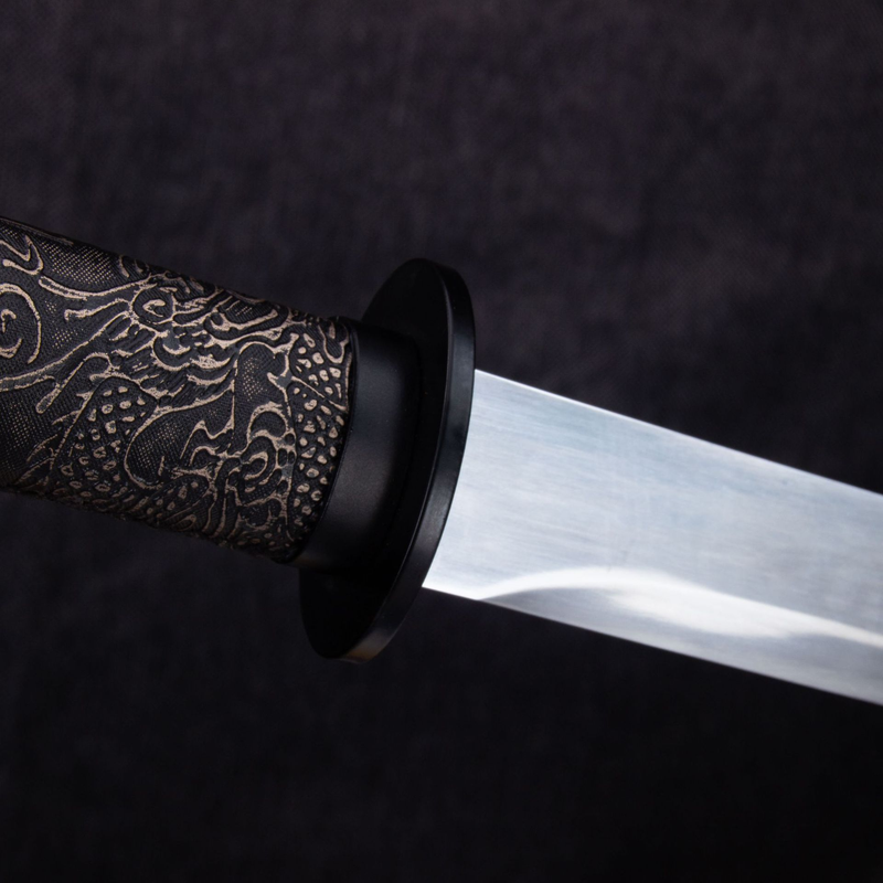 Black Hand Forged Ninjato with Dragon Pattern